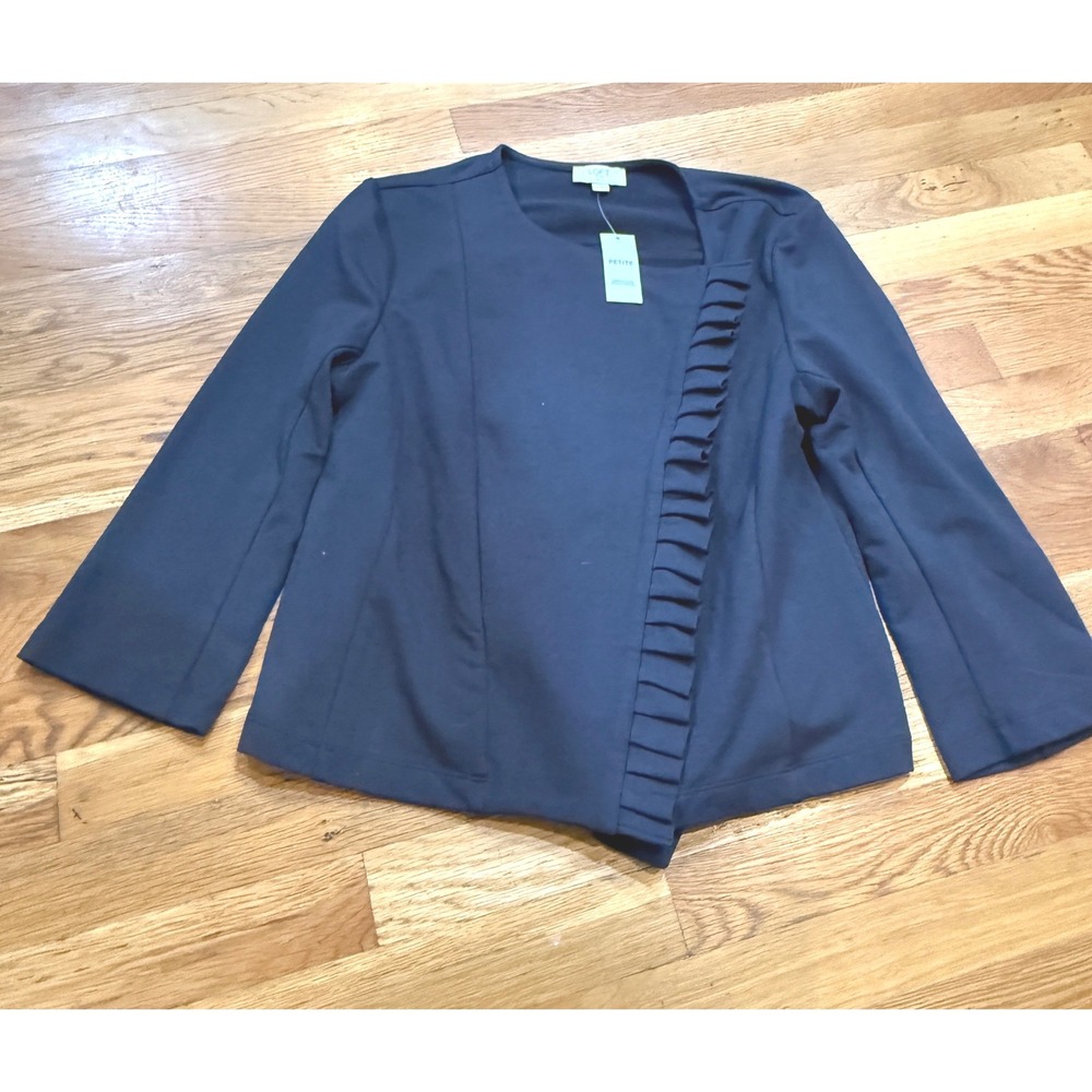 Loft Outlet Petite Gray Ruffle Trim Open Front Blazer Jacket MP NWT